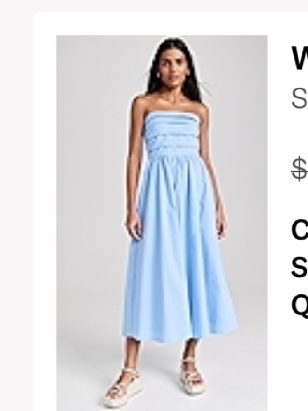 WAYF Sammie Dress- Strapless Smocked Midi Dress in Dusty Blue - read description